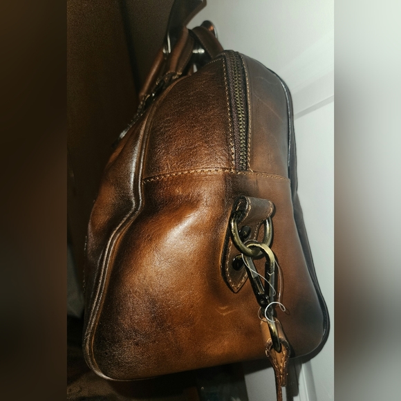 I Medici of Florence Vintage Italian Leather Satchel Handbag in Antique Cognac - Picture 4 of 16